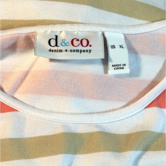 Neutral Striped Denim & Co Womens Size XL 3/4 Sleeve Top T Shirt Cotton Blend - Picture 4 of 6